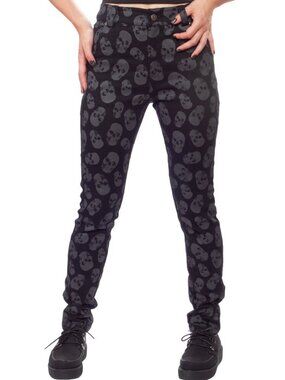 Black & Gray Lust for Skulls Print Skinny Jeans - Size Medium